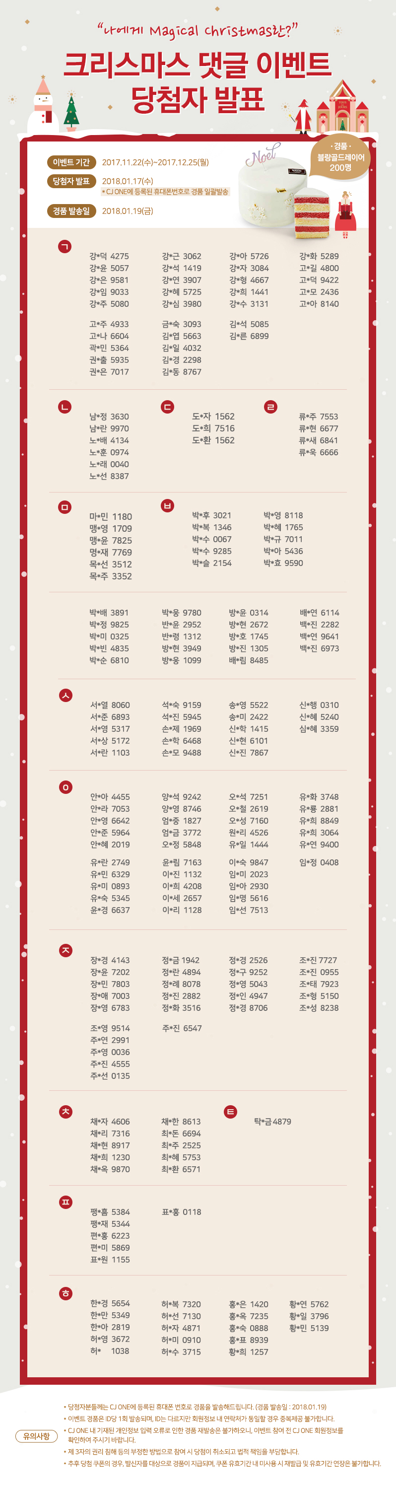 뚜레쥬르 크리스마스 이벤트 당첨자 발표